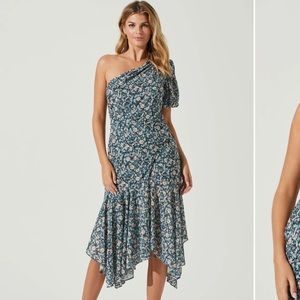 ASTR SANTORINI FLORAL ONE SHOULDER MIDI DRESS